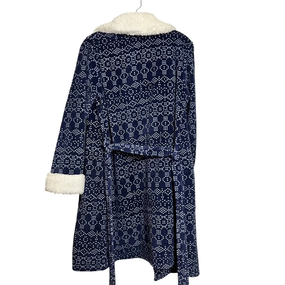 ULTA Cozy Plush Fair Isle Pattern Robe‎ Shawl Collar Belted Blue S/M